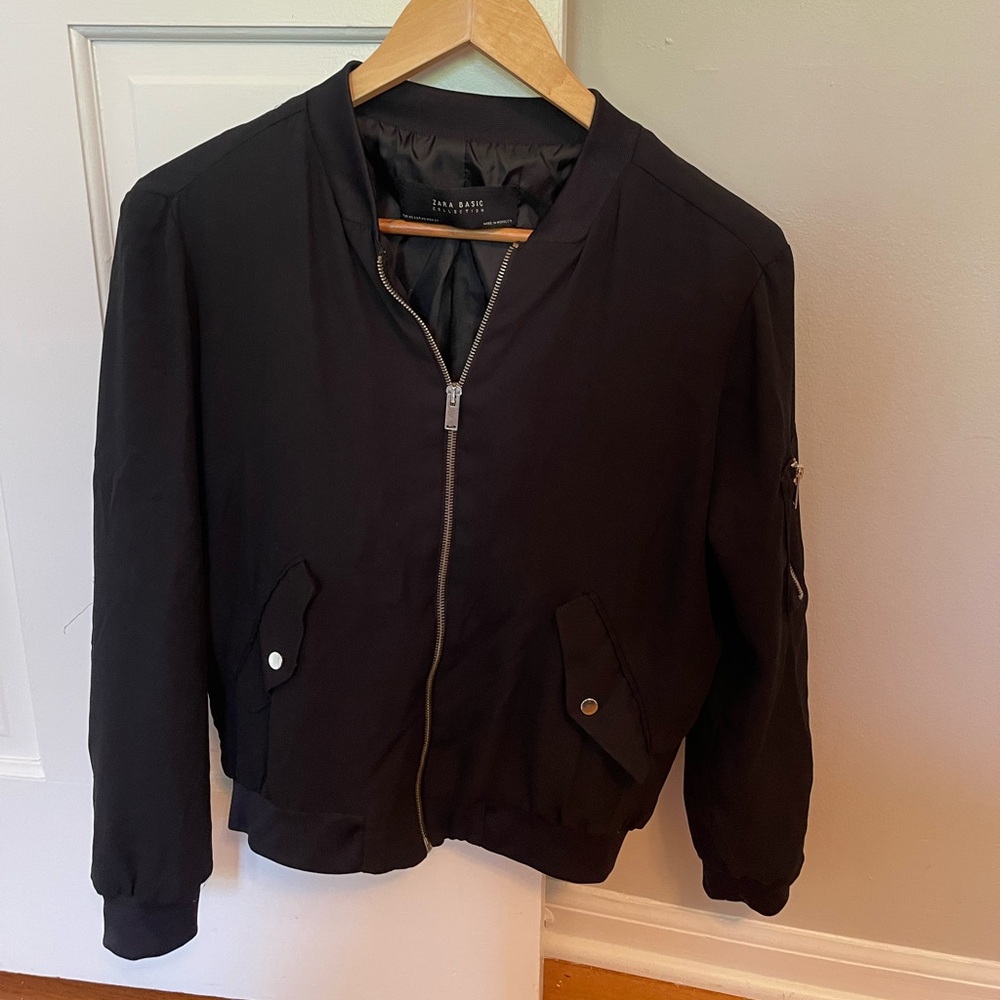 Black Zara Basic Bomber Jacket Size Small/Medium - image 1
